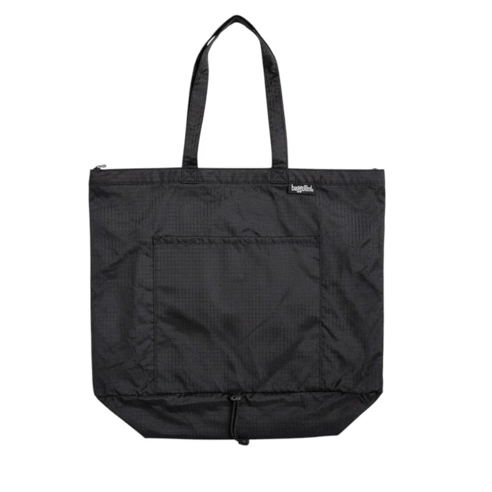Baggallini Black Ripstop Nylon Foldable Travel Tote Bag with Zippered Bottom